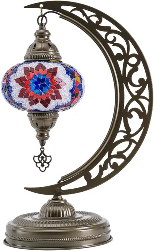 Miniatura 7 de Lámpara de mesa turca de mosaico en forma de media luna, lámpara de escritorio marroquí estilo luna boho hecha a mano, iluminación decorativa