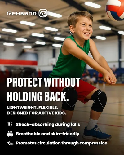Miniatura 3 de Rehband Rodilleras para niños, 1 par, protectores de rodilla para voleibol, cómodas y de alta protección, rodilleras infantiles para deportes