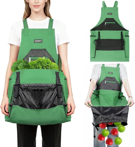 Miniatura 11 de Delantal de jardín, delantales de cosecha con bolsillos para mujeres y hombres, cinturón de herramientas de jardinería de lona, regalos de Marrón