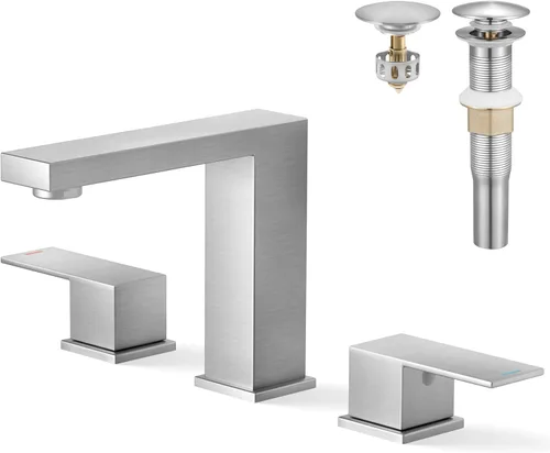 Miniatura 10 de KES Grifo de Lavabo de Baño de 8 Pulgadas Extendido Grifo de Baño de 3 Orificios Grifo de Tocador Manguera de Suministro Incluida SUS304 Acero