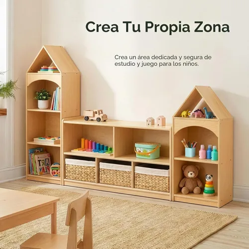 Miniatura 8 de OOOK Estantería Montessori de 5 Secciones de Madera, Gabinete de Almacenamiento de 2 Estantes, Organizador de Juguetes y Almacenamiento, Organizador