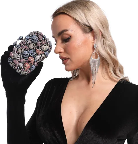 Miniatura 5 de Boutique De FGG Bolso de mano de cristal de calavera para mujer, bolso de mano de noche con diamantes de imitación, para fiesta, graduación