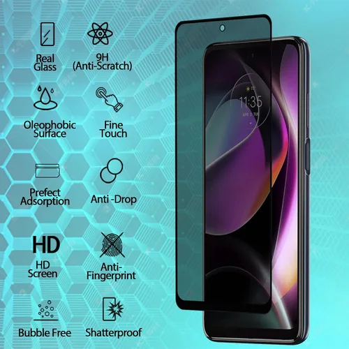 Miniatura 2 de Paquete de 2 protectores de pantalla de privacidad para Motorola Moto G 5G 2022 [dureza 9H] HD [negro] película de vidrio templado privado antiespía