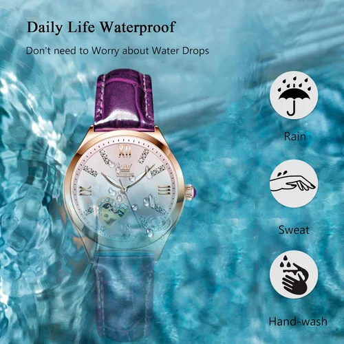 Miniatura 5 de RORIOS Reloj mecánico automático para mujer, reloj automático con correa de piel, luminoso, para mujer