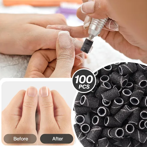 Miniatura 6 de MelodySusie - 100 bandas de lijado para brocas de uñas para lima eléctrica, de grano #80 grueso para limar uñas acrílicas, manicura y pedicura