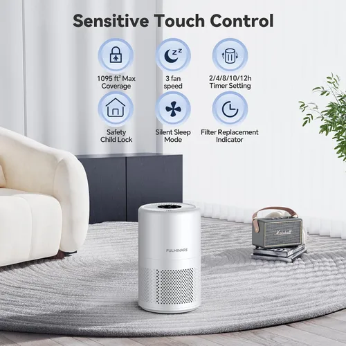 Miniatura 2 de FULMINARE Purificadores de aire para dormitorio del hogar, 1095 pies cuadrados, cobertura HEPA purificador de aire para habitaciones grandes