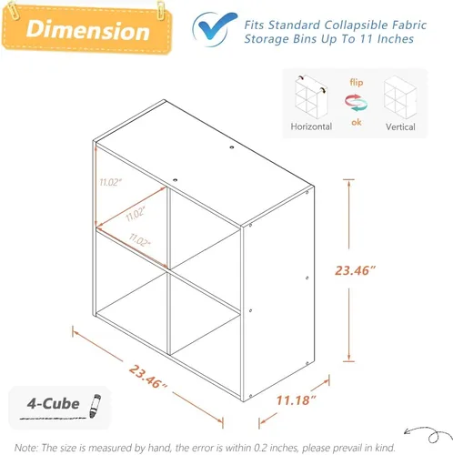 Miniatura 2 de NELYE - Estantería organizadora de 4 cubos con contenedores de almacenamiento de tela, estante abierto de compartimentos simples, roble