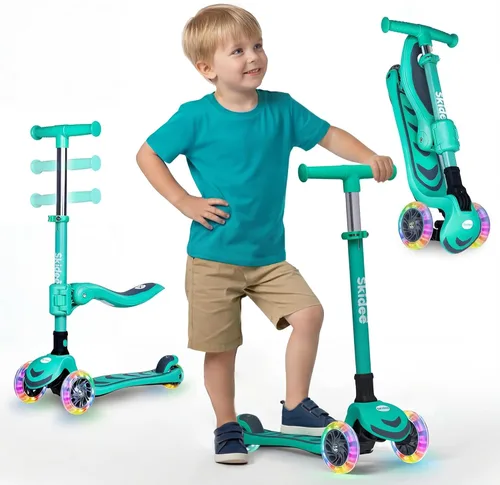 Miniatura 20 de SKIDEE Kick Scooter for Kids Ages 3-5 Foldable 3 Wheel Scooter with Lean-to-Steer, Adjustable Height, Removable Seat & LED Light Wheels Toddler