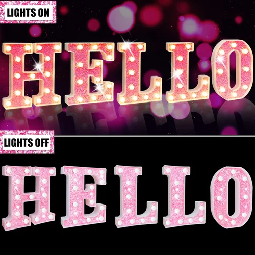 Miniatura 4 de Letras rosas iluminadas, letras del alfabeto con purpurina, letras LED de marquesina, que funcionan con pilas, para iluminar por la noche