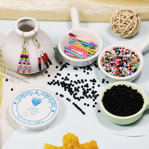Miniatura 3 de Cuentas de semillas sueltas de color negro opaco, alrededor de 4000 piezas en caja 8/0 de vidrio para hacer joyas, agujero de 0.028 in (negro)