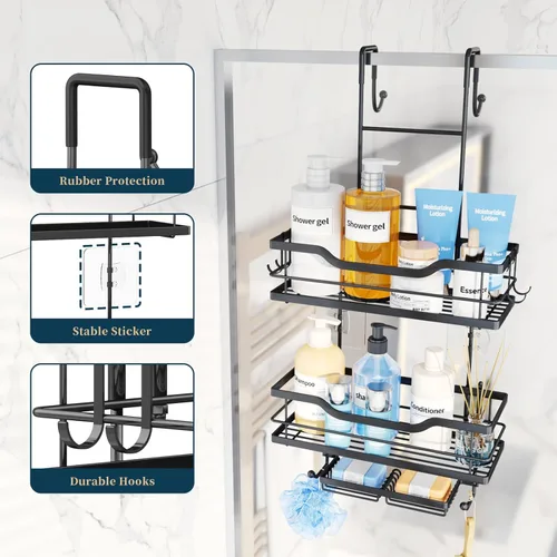Miniatura 3 de Consumest Organizador de ducha para puerta, estantes de ducha de 2 niveles para colgar con soportes para jabón, organizador de ducha de gran