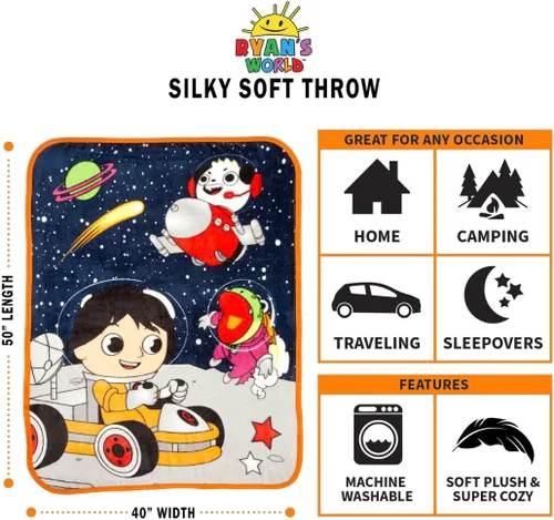 Miniatura 5 de Ryan's World - Ropa de cama para niños, manta de seda supersuave al tacto, 40 x 50 pulgadas, (producto oficial con licencia) Franco