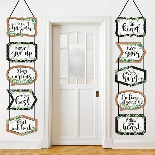 Fulmoon Cartel de eucalipto para decoración de aula, letrero motivacional para porche, refranes positivos, recortes inspiradores para el regreso a