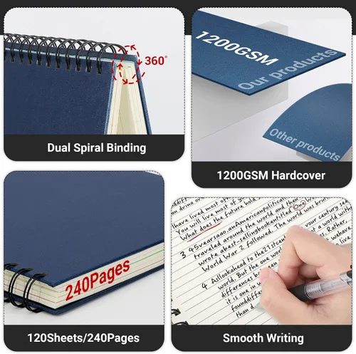 Miniatura 4 de EUSOAR - Cuaderno en espiral de tapa dura para universidad, rayado, paquete de 3 cuadernos A5 de 5.5"x8.3", con 5 divisiones, para escritura, tapa