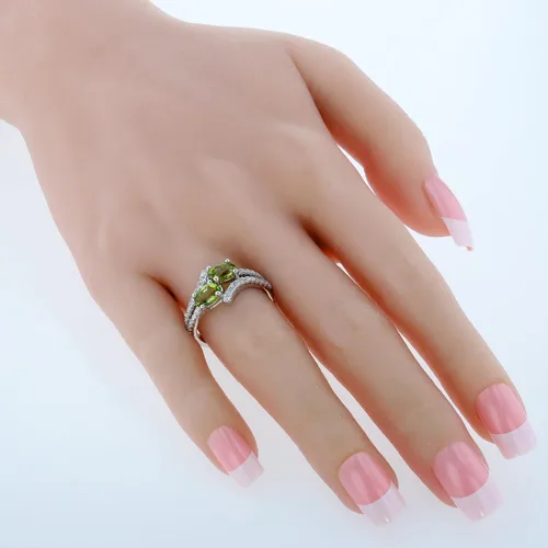 Miniatura 2 de Peora 925 Sterling Silver Forever Us Two-Stone Ring for Women, Oval Shape, Various Gemstones, Sizes 5 to 9