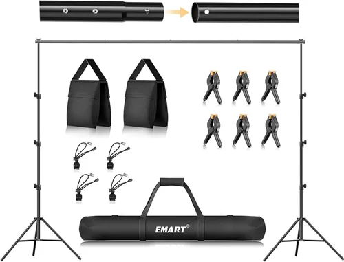 Kit de soporte para telón de fondo EMART, marco ajustable de 8.5 x 10 pies para fotografía, soporte de fondo para pancarta de sesión de fotos,