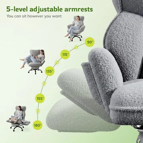 Miniatura 9 de DurayLoly Silla de oficina grande y alta con brazos y respaldo ajustables, silla de oficina ergonómica con reposapiés y tela cómoda para oficina