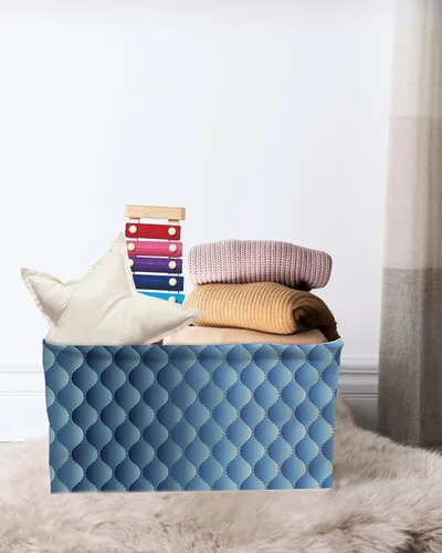 Miniatura 7 de Gradient Blue Large Storage Baskets Bins Modern Geometric Minimalist Fish Scale Lattice Collapsible Storage Box Laundry Organizer for Closet Shelf