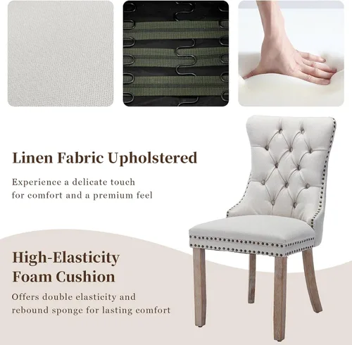 Miniatura 5 de Sillas de Comedor Juego de 4 sillas de comedor tapizadas de lino, sillas de comedor modernas de mediados de siglo, sillas de cocina y comedor