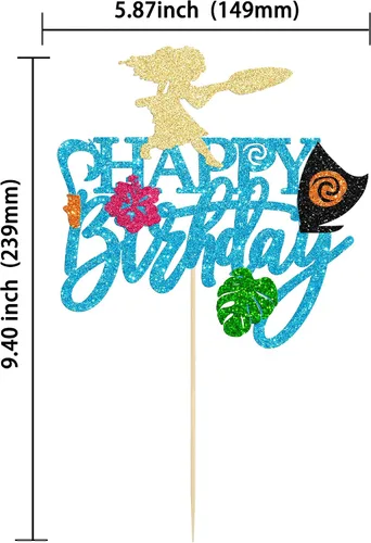Miniatura 2 de Gyufise 1 pieza de decoración para pastel de cumpleaños Moana con purpurina de hoja de palma, flor de moana para pastel tropical hawaiano Luau, baby