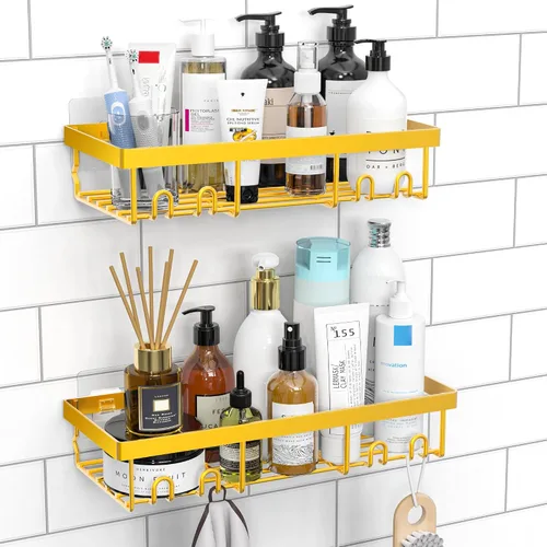 Miniatura 7 de Moforoco Estante organizador de estante para ducha, cesta autoadhesiva negra para estantes de baño, decoración interior de pared de casa de campo