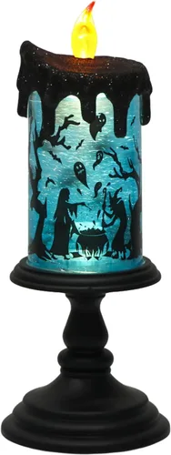 Miniatura 9 de Eldnacele Velas de Globo de Nieve de Halloween Lámpara Iluminada, Operada con Batería Vela Giratoria Espeluznante de Tornado de Agua Brillante Sin