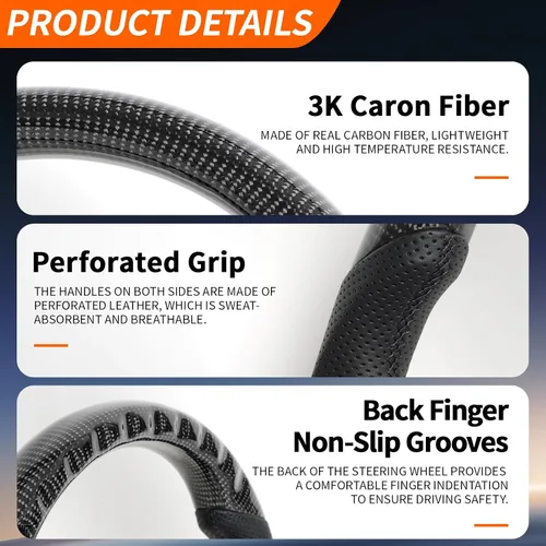 Miniatura 3 de Volante de fibra de carbono, volante de cuero perforado con parte inferior plana en forma de D, color negro, apto para Nissan 370z 2008-2020