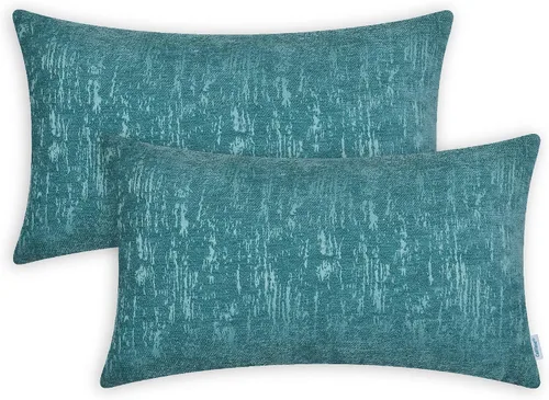 Miniatura 26 de CaliTime Juego de 2 fundas de cojín de felpilla súper suaves teñidas de mármol jacquard para sofá, decoración de casa rural, 18 x 18 pulgadas