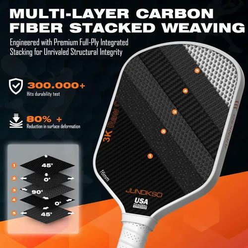 Miniatura 3 de Paletas profesionales de pickleball - T700 Raqueta de pepinillo de fibra de carbono - Superficie esmerilada de carbono crudo 3K para mejorar el giro