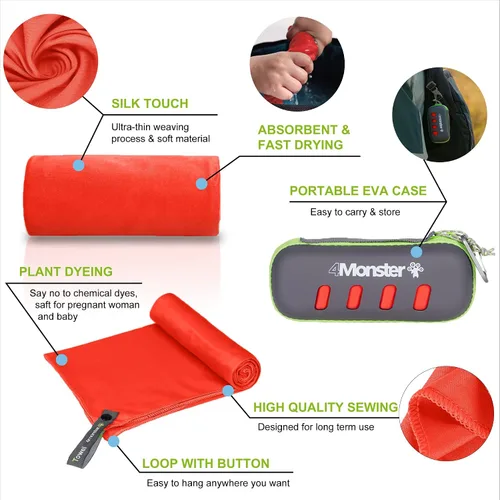Miniatura 18 de 4Monster Toalla de camping súper absorbente, toalla de microfibra de secado rápido, ultra compacta y suave, toalla de viaje ligera para mochileros