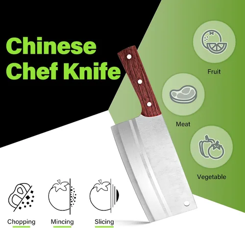 Miniatura 7 de TJ POP Cuchilla China de Chef, Cuchillo de Acero Inoxidable de 7.5 Pulgadas con Mango Ergonómico, Cuchillo de Cocina Ultra Afilado para Hogar