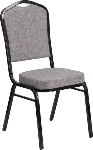 Miniatura 73 de Flash Furniture HERCULES Series - Silla apilable para banquetes con respaldo de corona en tela negra con estampado, marco de vena plateada Tela