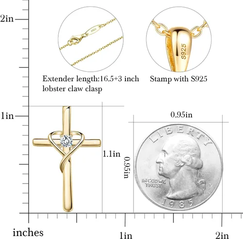 Miniatura 2 de AmorAime Collar con cruz de plata de ley 925 para mujeres y hombres, chapado en oro de 14 quilates, collares de piedra natal de circonita cúbica 5A