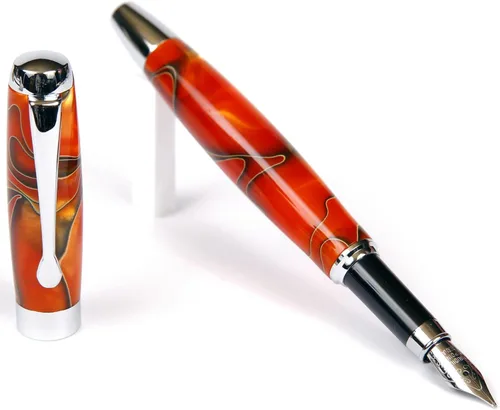 Miniatura 10 de Pluma estilográfica Toscana roja y negra, cuerpo brillante marmoleado Rojo & negro