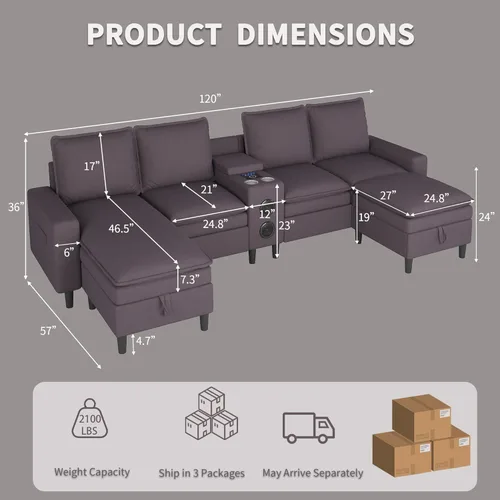 Miniatura 2 de Sofás Seccionales para Sala de Estar, Sofá Seccional de 4 Asientos con Módulo Inteligente-Altavoz Bluetooth/Luz RGB/Estación de Carga, Sofá de Nube