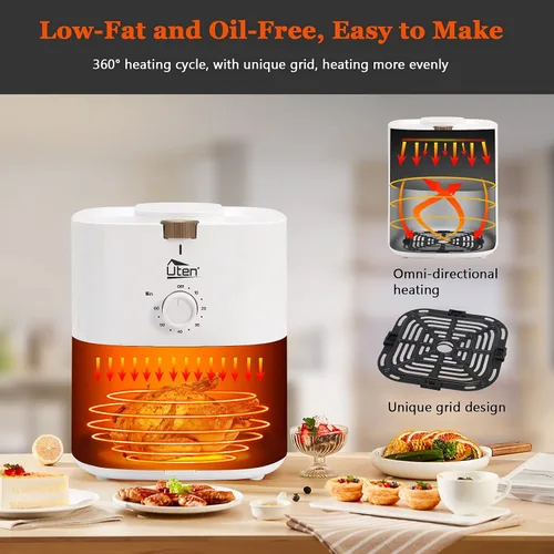 Miniatura 3 de Freidora de aire compacta de 4.2 cuartos de galón, freidora de aire de 4 litros y 1500 W, olla para pizza con circulación de aire rápida