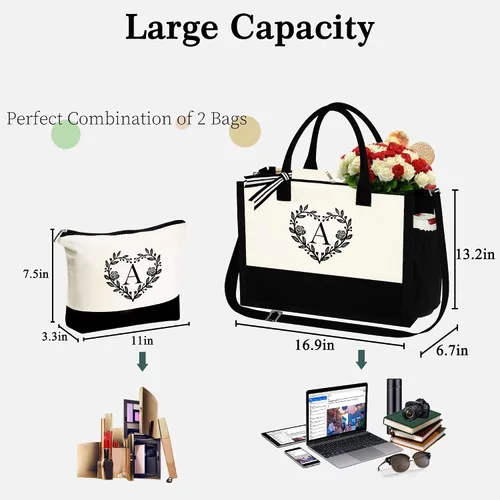 Miniatura 4 de YOOLIFE Regalos para mujeres – Bolsa de playa con monograma inicial con bolsa de maquillaje, día de la madre, regalos de cumpleaños para mujeres