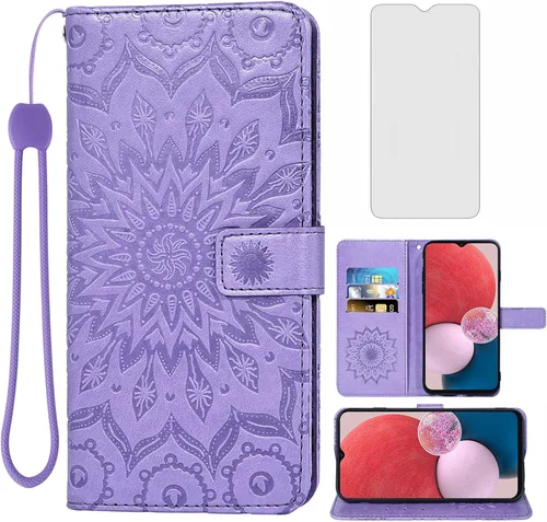 Miniatura 8 de Asuwish Funda de teléfono para Samsung Galaxy A13 LTE 4G con protector de pantalla de vidrio templado y funda delgada de cuero, soporte