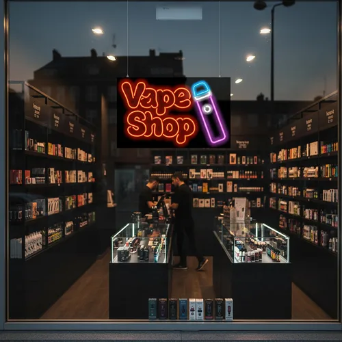 Miniatura 2 de Vape Shop Letrero de neón con gráfico, tamaño grande, 32 pulgadas de ancho x 20 pulgadas de alto, letrero de neón doblado a mano real, letras rojas