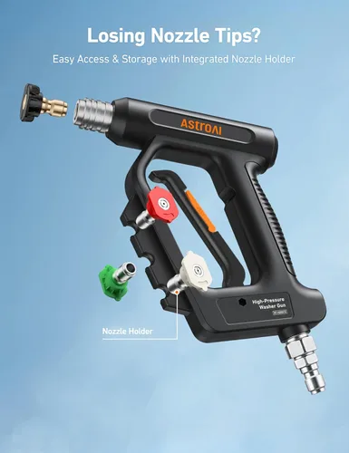Miniatura 4 de AstroAI - Pistola de lavado a presión corta con giratorio, pistola de lavado eléctrico con entrada de conexión rápida de 3/8 pulgadas y salida