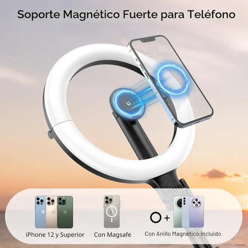 Miniatura 3 de Anillo de luz magnético de 10.2 pulgadas con trípode de 64 pulgadas para iPhone Mag Safe, anillo de luz recargable de 5000 mAh con soporte, trípode