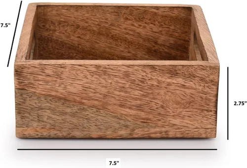 Miniatura 5 de Samhita Servilletero cuadrado de madera de mango con acabado quemado para decoración de restaurantes, accesorios de bar de cocina