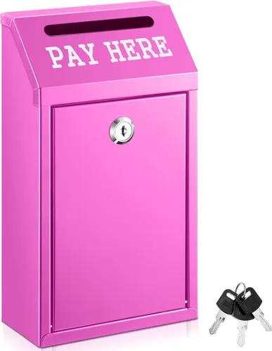 Miniatura 32 de Yaocom Caja fuerte de dinero para recolección de dinero, caja de donación de metal con cerradura para montaje en pared preperforado, buzón de Negro