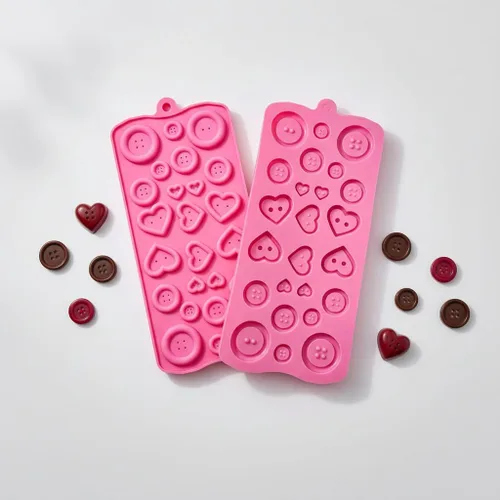 Miniatura 2 de Rosa 2 botones redondos de silicona y corazón chocolate DIY molde Baby Shower Fondant Cute Sugar Craft Chocolate Chip