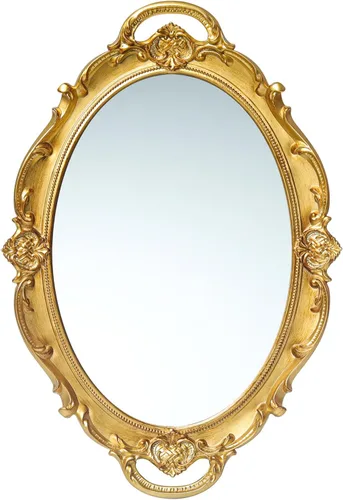 LONGWIN Espejo ovalado vintage para decoración de pared, pequeños espejos colgantes ornamentados para sala de estar/dormitorio, bandeja de Dorado