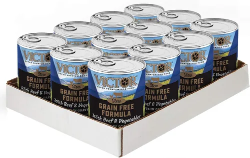 Victor Super Premium - Alimento para perros – Sin cereales – Cortes de carne de res y verduras en salsa – Alimento húmedo enlatado para perros y