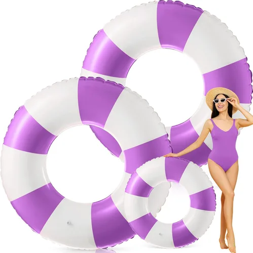 Miniatura 21 de Foilswirl Flotadores inflables jumbo de 47.24 pulgadas para piscina, anillos de piscina a rayas azules y blancas, tubo inflable para mujeres