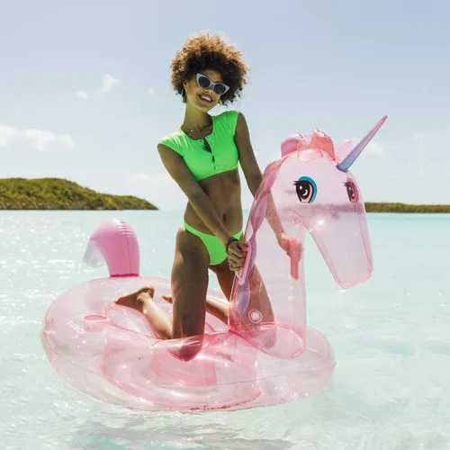 Miniatura 2 de Funboy - Flotador inflable, gigante y transparente con forma de unicornio y con brillantina, para fiestas de verano en la piscina y entretenimiento