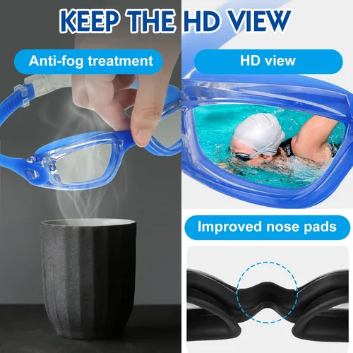 Miniatura 4 de Flutesan Paquete de 6 gafas de natación para adultos y niños, anti niebla, con tapones para los oídos, clip para la nariz, sin fugas, protección
