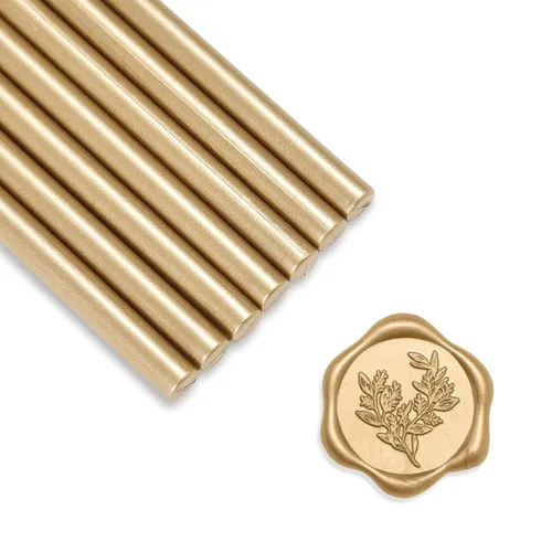 UNIQOOO - Barras de cera mini para pistola de pegamento para sello de cera – Oro metálico prosecco, ideal para invitaciones de boda, tarjetas